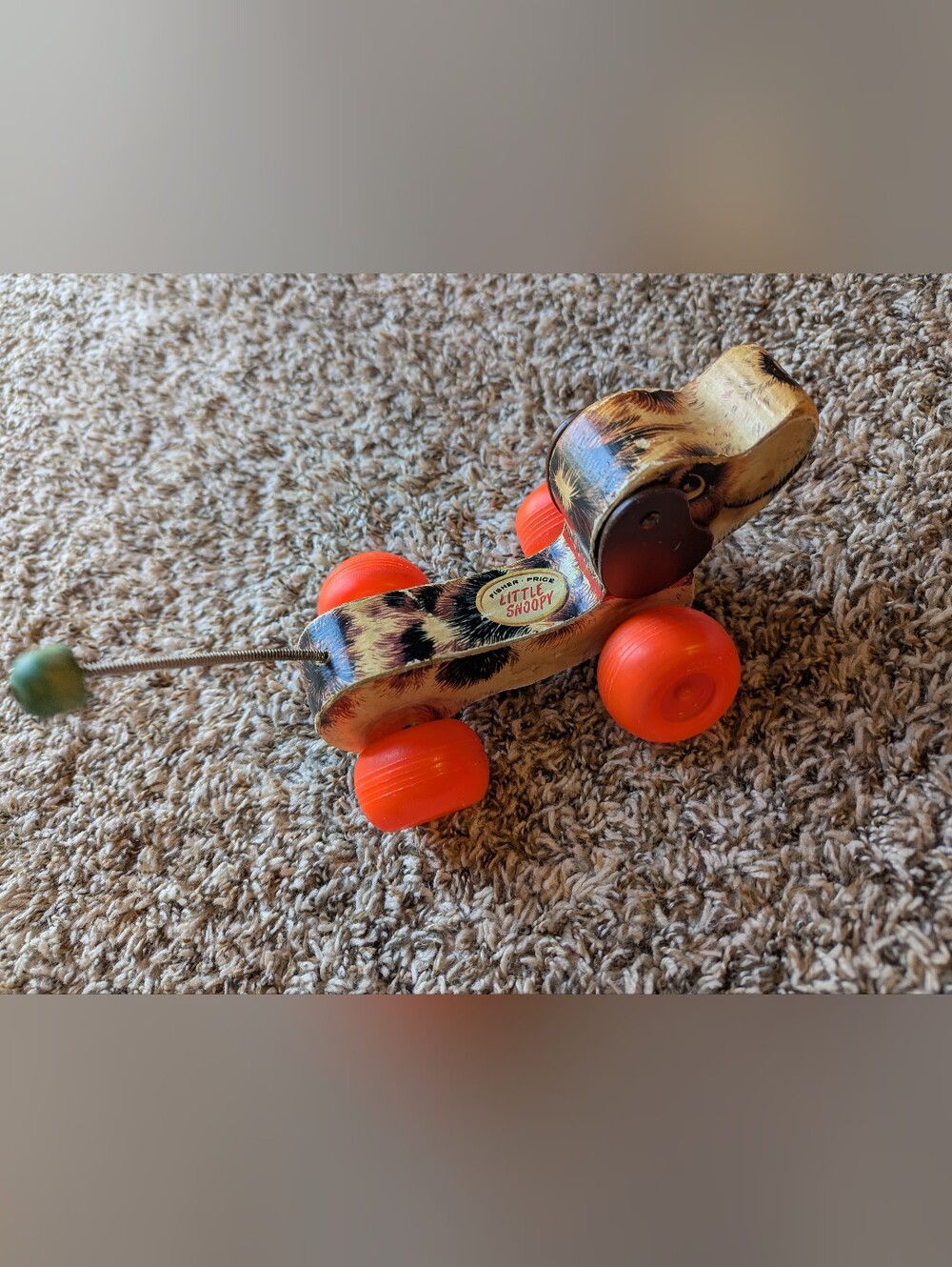 Fisher-Price Wooden Pull Dog Toy with Bright Orange Wheels (Pull String Missing) - Picture 5 of 7